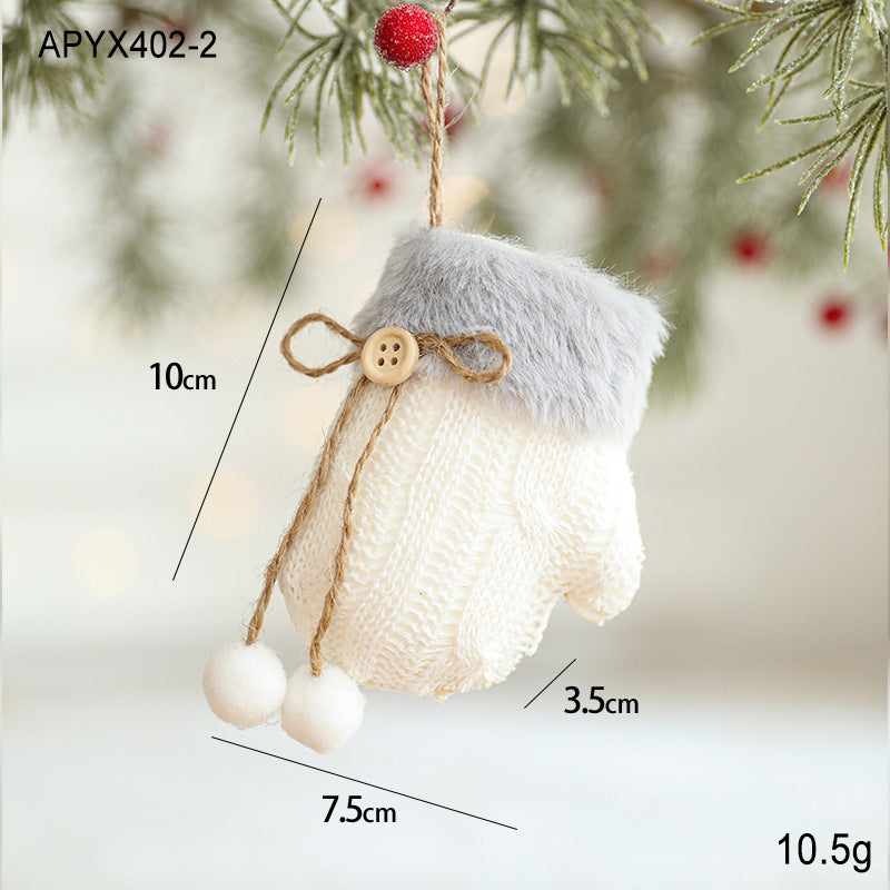 White Plush Fabric Pendant Gloves Sled Creative Christmas Tree Ornaments