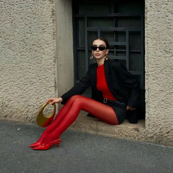 Women's Simple Solid Color Essence Red Silk Stockings