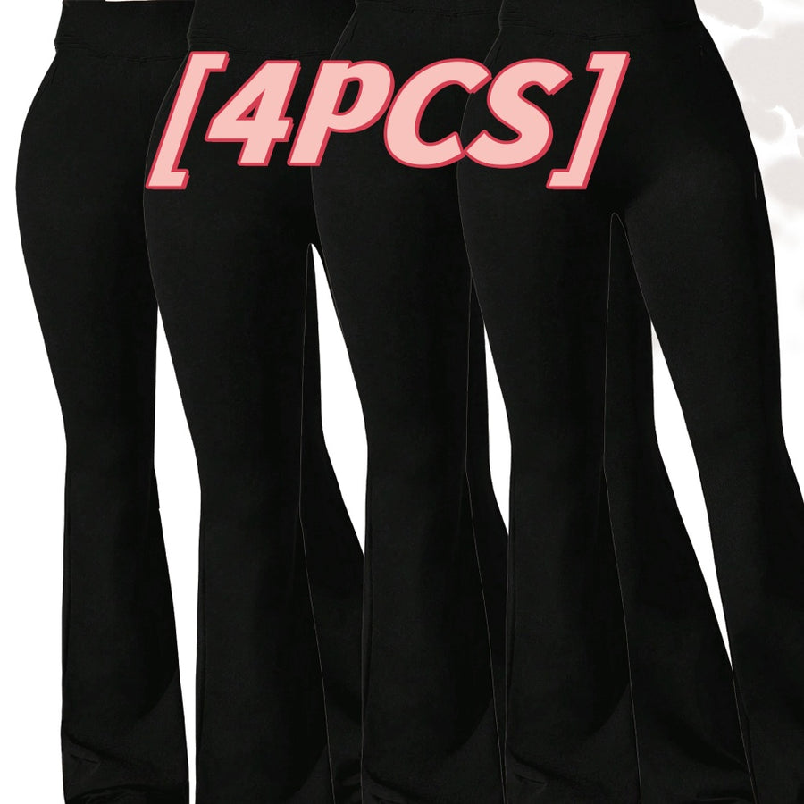 4pcs High-Waisted Flare Sharkskin Leggings Slim Fit, Lightweight & Sculpting Yoga Pants