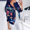 Women's Botanical Print Zip-Up Jacket | Stylish Round Neck Long Sleeve for Casual & Formal Spring/Fall Wear