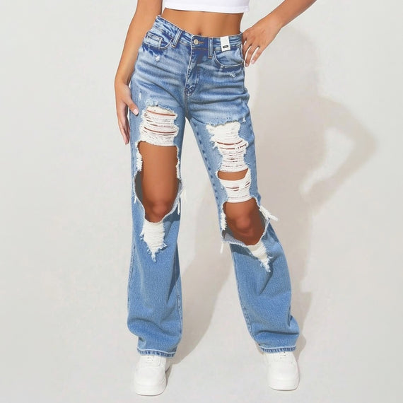 Women's High-Waist Straight-Leg Ankle Jeans – Classic Cotton Denim for All Seasons