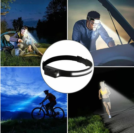 COB LED Headlamp | USB Rechargeable Headlight Torch | Hands-Free Work & Outdoor Headband Light