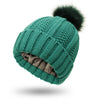 Women’s Fashion Stretchy Satin-Lined Knit Beanie – Faux Fur Pom Pom, Cozy Winter Warm Hat