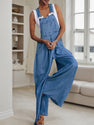 2025 New Playful And Cute Denim Overalls, Adjustable Shoulder Straps, Wide Leg Jumpsuit With Pocket Decoration, All Season Jumpsuit, Wide Leg Fashion, Fashionable Jumpsuit