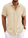 Men's Casual Loose Fit Linen T-Shirt | Solid Color Short Sleeve Summer Top