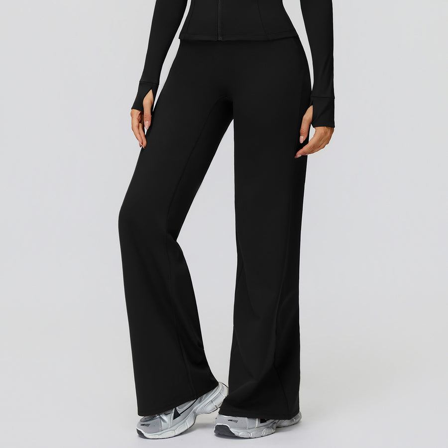 Casual Versatile Trousers Fleece-lined Keep Warm High Waist Wide-leg Trousers