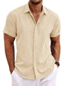 Men's Casual Loose Fit Linen T-Shirt | Solid Color Short Sleeve Summer Top
