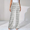 Women's Printed Check High-Waisted Straight Leg Pants - Office Casual Trousers For Spring&Fall