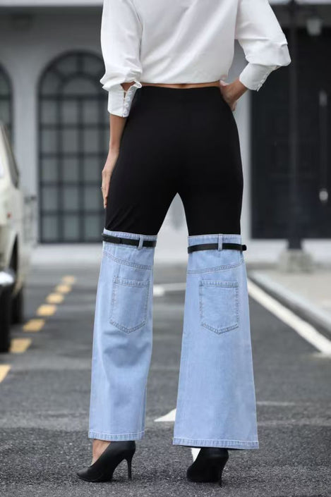 2025 Women's New Denim Flared Pants, Slim Fit Thighs, Slim Calves, Small Knee Straps, Calf Design Pockets, Mini Version Knee Jeans, Full Of Design Sense, Street Style, Women's Denim