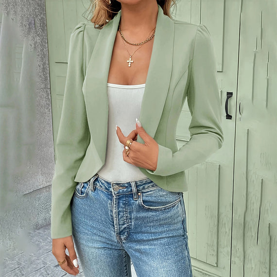 Women's Casual Lapel Blazer | Long Sleeve Button-Up Sport Jacket – Solid Color for Spring & Fall