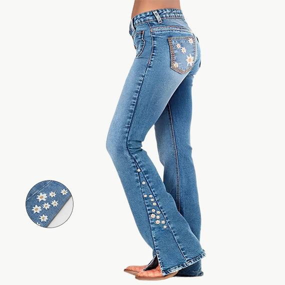 Women's High-Waist Star Patch Jeans, Wide-Leg Full-Length Jeans With A Retro Y2K Star, Light-Wash Denim For All Seasons.