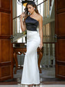 Elegant Black & White Off-Shoulder Sleeveless Bodycon Dress for Women