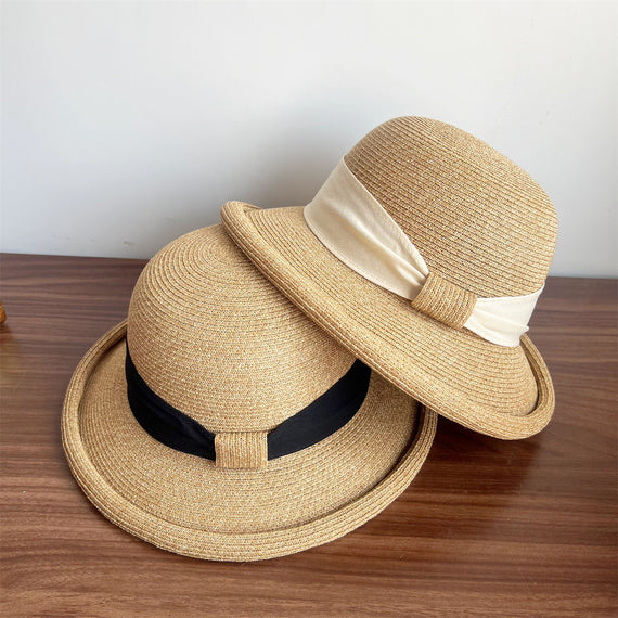 French Straw Sun Protection Bow Curling Temperament Straw Hat