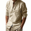 Men's Casual Long Sleeve Stand Collar Shirt with Pockets