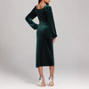 V-neck Velvet Dress Pleated Split Dress