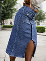 2025 SpringSummer New Women's Elastic Denim Large Size Medium Long Skirt, Casual Blue Large Size Denim Skirt, Split Denim Dress