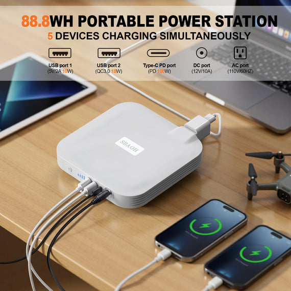 100W Portable Power Station | 88.8Wh / 24,000mAh Emergency Power Bank | Your Reliable Off-Grid Power Companion (Solar Not Included)