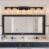 50” Rustic 7-Light Vanity Fixture | Industrial Bathroom Wall Sconce with Glass Shades & Wooden Accent | Modern Farmhouse Lighting (Bulb-Free)