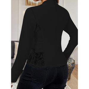 Women’s Lace Contrast Long Sleeve Open Front Cardigan Blazer – Stylish Casual Work Office Jacket