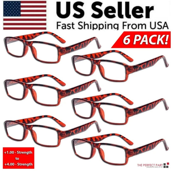 6-Pack Reading Glasses for Men & Women | Square Frame Unisex Reader Specs – New