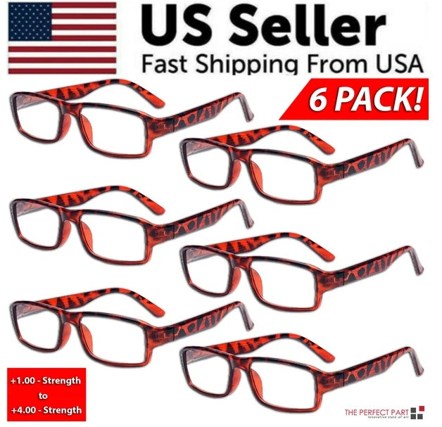 6-Pack Reading Glasses for Men & Women | Square Frame Unisex Reader Specs – New