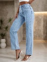 Washed Denim Women's Straight Leg Denim Pants, With Sturdy Nail Bead Decoration That Is Not Easy To Fall Off, Stylish And Elegant Style