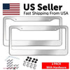 2PCS Chrome Stainless Steel Metal License Plate Frame Tag Cover With Screw Caps