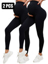2 Pack  Maternity High-Waisted Seamless Yoga Pants For Women - Tummy Support Fitness Leggings