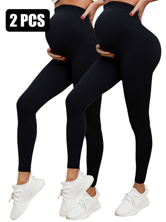 2 Pack  Maternity High-Waisted Seamless Yoga Pants For Women - Tummy Support Fitness Leggings