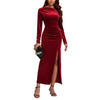 Women's Clothing Slit Formal Dress Pleuche Dress