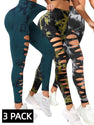 3 PACK Butt Lifting Yoga Gym Athletic Pants, Hollow Out Tummy Control Sports Leggings Tie Dye Running Pants