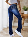 2025 Slim Fit Elastic Washed Blue Casual Style Zipper Buckle Jeans, Women's Denim Jeans