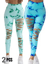 2 Pack New Style Hollow-Out Tie-Dye High-Waisted Tummy-Control Yoga Pants