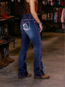 Women's Western Bootcut Jeans With Horse Embroidery, Mid-Rise Stretch Denim With Pink Contrast Stitching, Cowgirl Rodeo Style