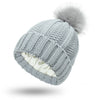 Women’s Fashion Stretchy Satin-Lined Knit Beanie – Faux Fur Pom Pom, Cozy Winter Warm Hat