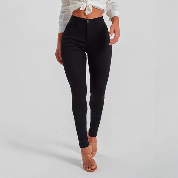 Mid Waist Slim Fit Stretch Black Skinny Tappered Pants Jeans Stretch