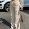 Women's Solid Color Wide Leg Pants With 4 Pockets - Button & Zip Front Casual Trousers For Spring&Fall