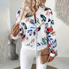 Women's Botanical Print Zip-Up Jacket | Stylish Round Neck Long Sleeve for Casual & Formal Spring/Fall Wear