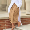 Women's Solid Color Cotton Wide Leg Cropped Pants With Pleats & Pockets - Spring Summer Fashion Comfortable Loose Trousers