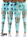3 Pack New Style Hollow-Out Tie-Dye High-Waisted Tummy-Control Yoga Pants