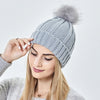 Women’s Fashion Stretchy Satin-Lined Knit Beanie – Faux Fur Pom Pom, Cozy Winter Warm Hat