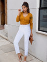 Women's New Fringed Pure White Jeans, Blended Fabric, Slim Fit Fringed Design, Beveled Pocket, Suitable For Outdoor Work, Can Be Worn All Year Round