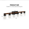 42 Rustic 6-Light Vanity Light, Industrial Bathroom Wall Sconce With Glass Shades And Wood Accent, Modern Farmhouse Lighting Fixture No Bulbs