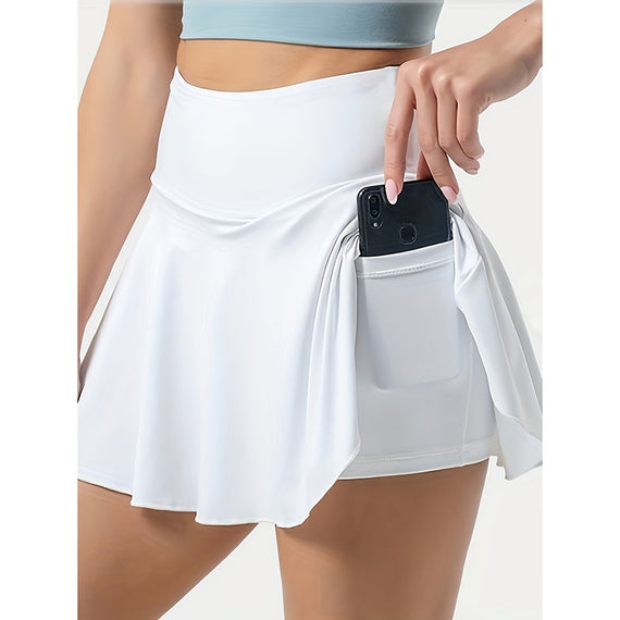 Women’s High-Waisted Tennis Skirt with Pockets – Golf Skorts & Athletic Workout Skirt with Built-In Shorts