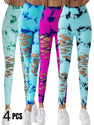 4 Pack New Style Hollow-Out Tie-Dye High-Waisted Tummy-Control Yoga Pants
