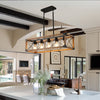 32” Walnut Industrial Farmhouse Pendant Chandelier, 5-Light with Lampshades – Perfect for Dining Rooms, Kitchen Islands, and Café Ambiance (Bulbs Not Included)