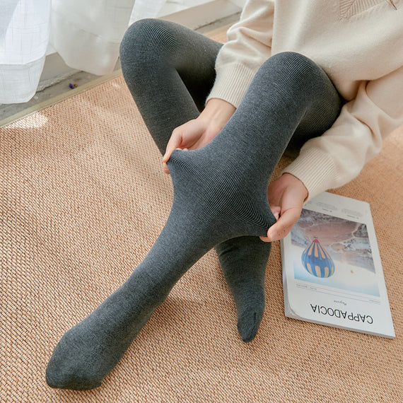 Autumn And Winter Fleece-lined Thickened Screw Cotton Vertical Stripes Base One-piece Trousers