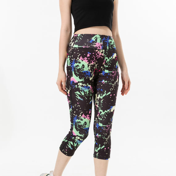 Three-color Water Drop Print Yoga Pants Pocket Cropped Leggings
