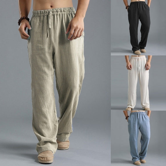 Men’s Casual Loose Fit Breathable Linen Sports Pants