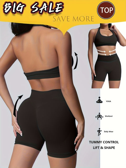 Women's Yoga Workout Set  Sports Bra High-Waist Shorts  Quick-Dry  Breathable